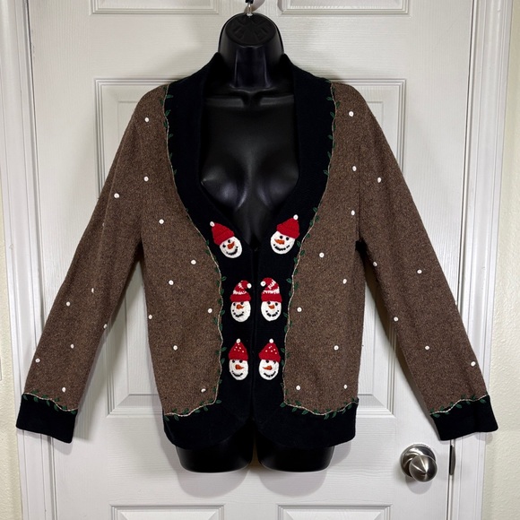 Mercer Street Studio Women’s Christmas Snowman Cardigan Sweater Size Small - Picture 1 of 16